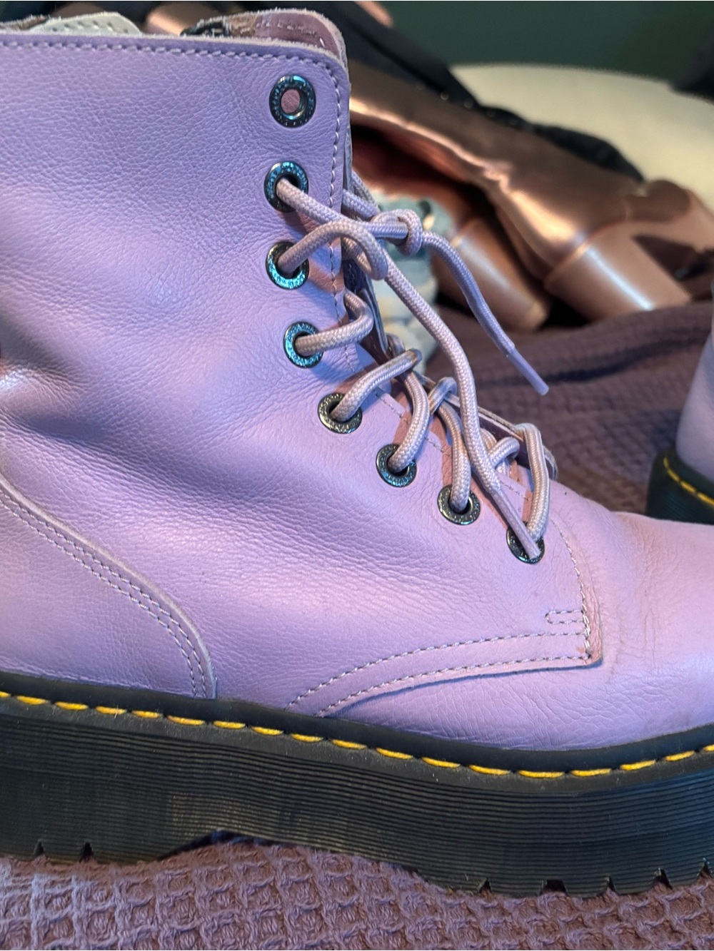Broken in Dr. Martens Jadon Lavender 8-Eye Platform Lace-Up Boots - Picture 13 of 16